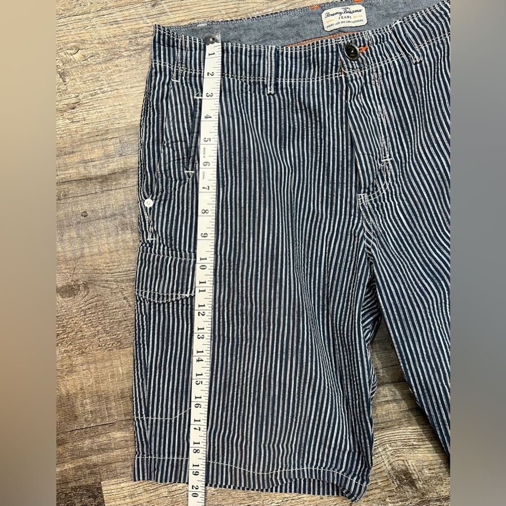 Tommy Bahama Men's Flat Front Shorts Blue Gray Striped Size 32 - Picture 7 of 8